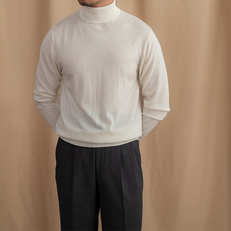 Lightweight Mens Turtleneck Sweater - Slim, Wool, Commute