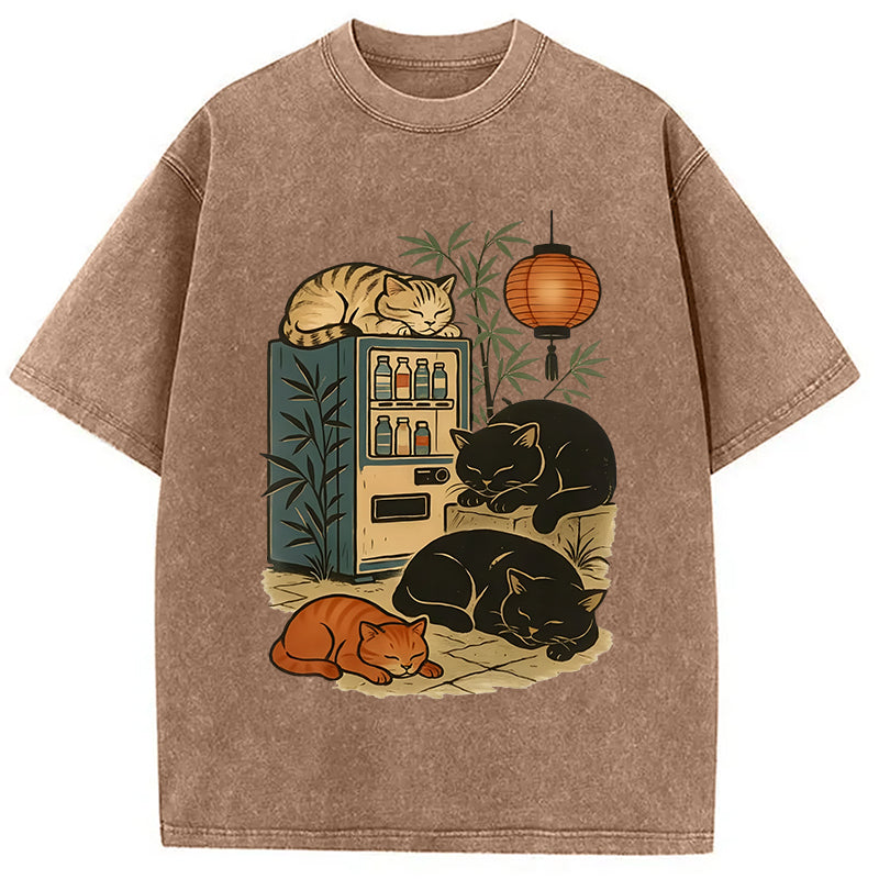 bbb Japanese Vending Machine Cat Washed T-Shirt