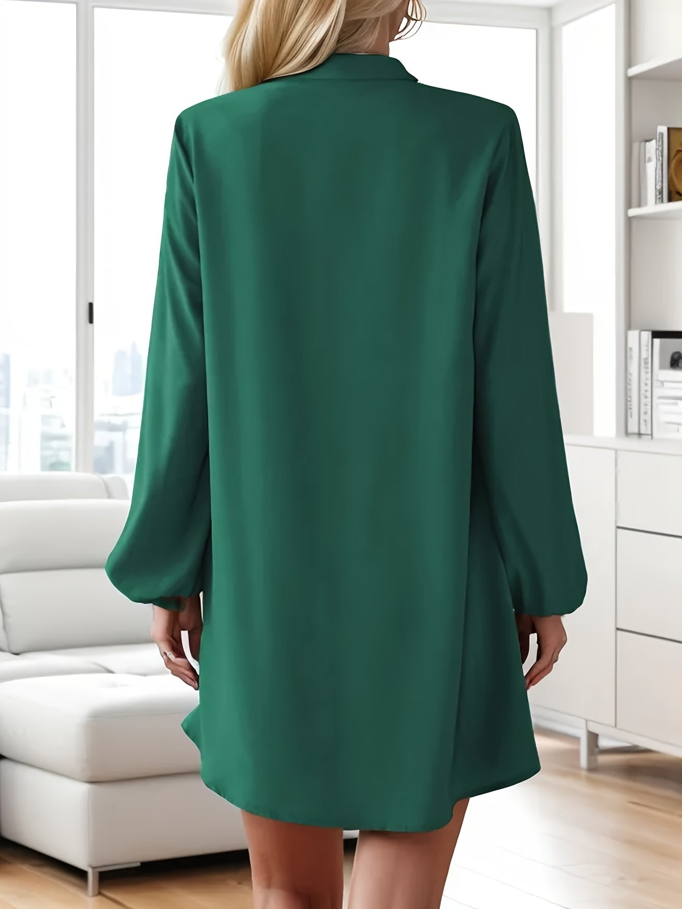 Airy Casual V-Neck Long Sleeve Dress for Women, Loose Fit Summer Midi Dress in Multiple Colors
