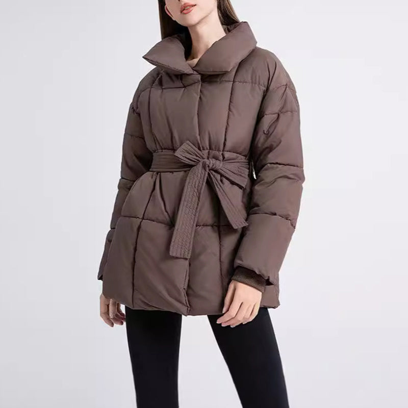 Warmer Damen-Steppmantel – Gürtel, gestepptes Nylon, mittellang bis zum Oberschenkel