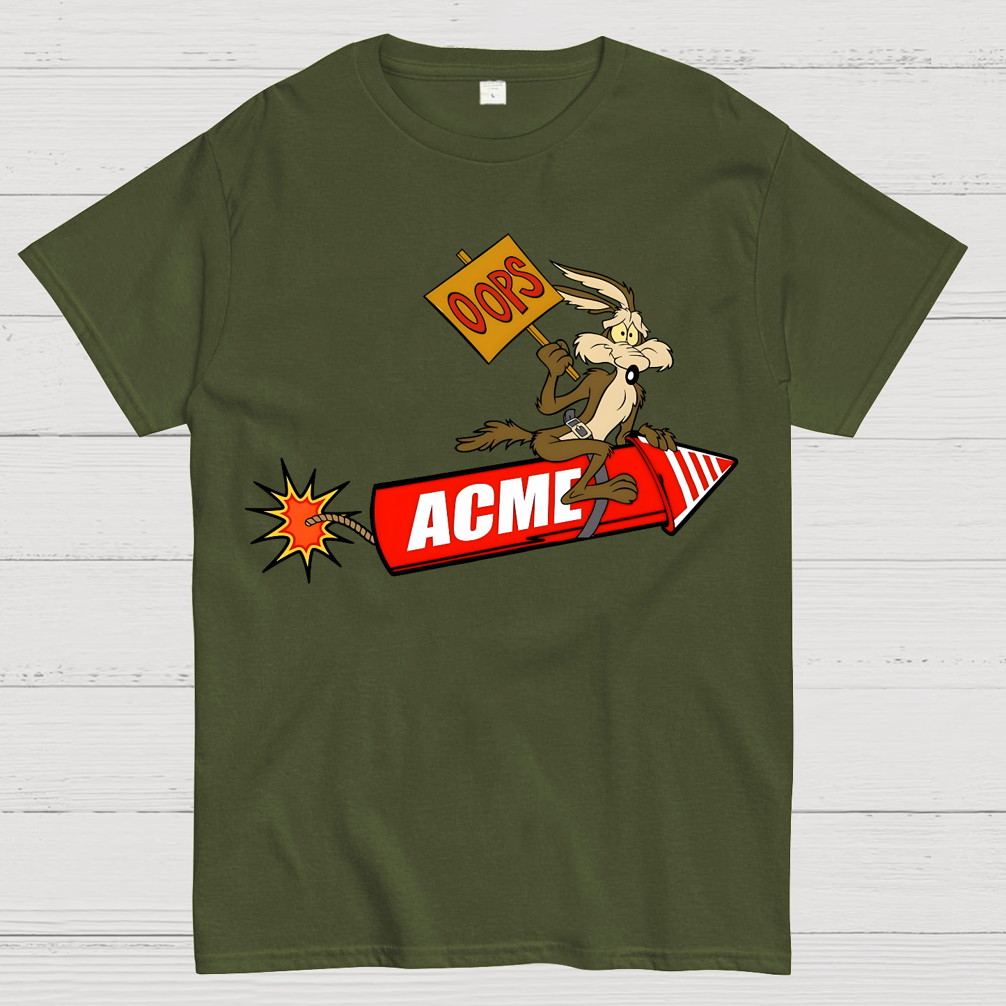 Acme Road Runner Wile E. Coyote Funny Oops Rocket  T-Shirt
