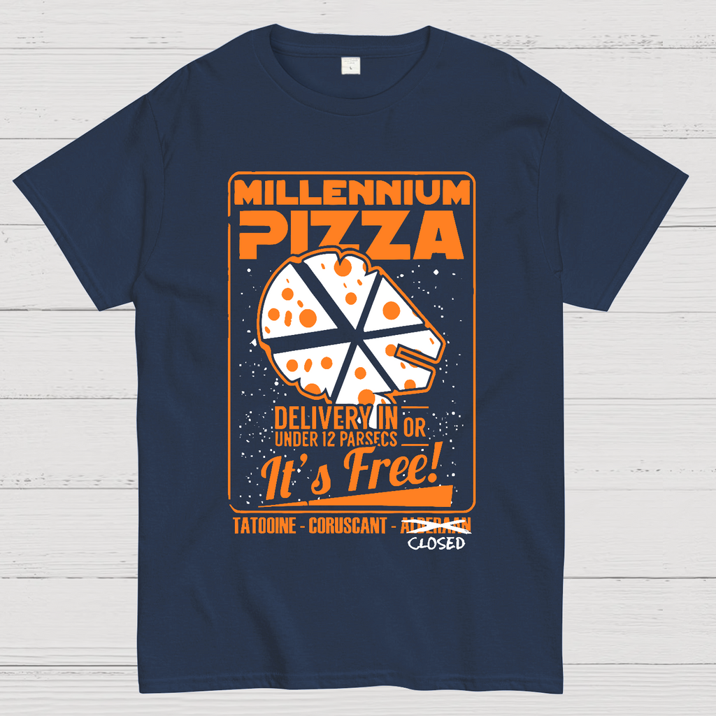 Millennium Pizza Delivery In Or Under 12 Parsecs It's Free! Tatodine Coruscant-Alderari Closed  T-Shirt