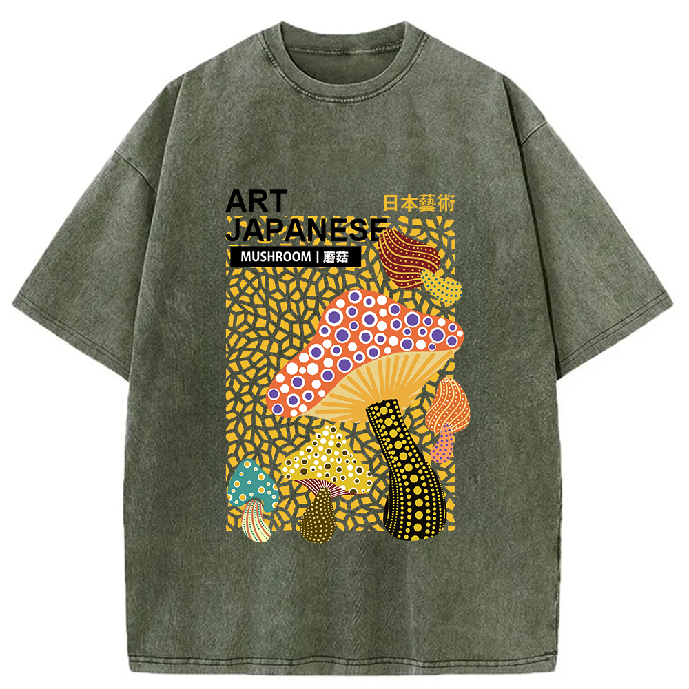 bbb Colorful Mushroom Japanese Art Washed T-Shirt