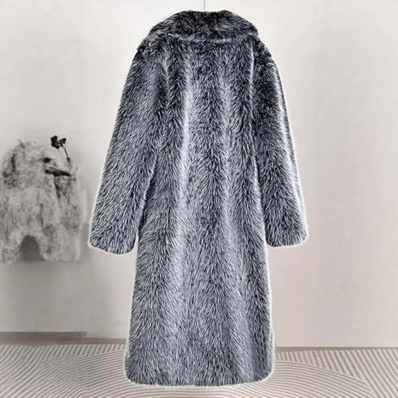 Warm Cozy Women's Long Coat - Notched Lapel, Faux Fur