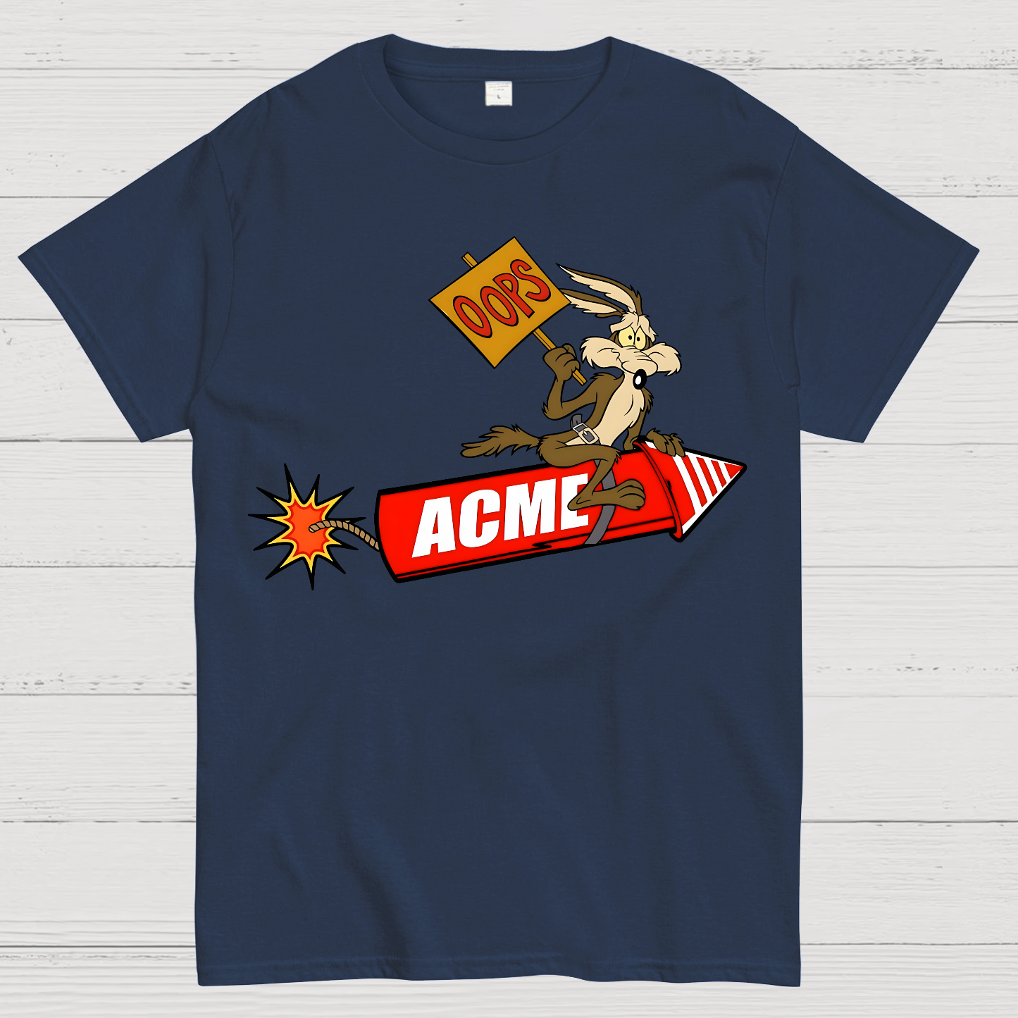 Acme Road Runner Wile E. Coyote Funny Oops Rocket  T-Shirt
