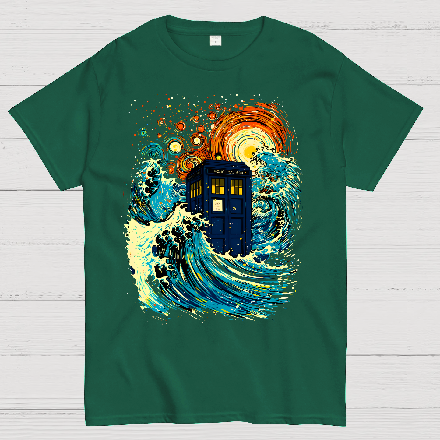 Great Kanagawa Wave And The Tardis  T-Shirt