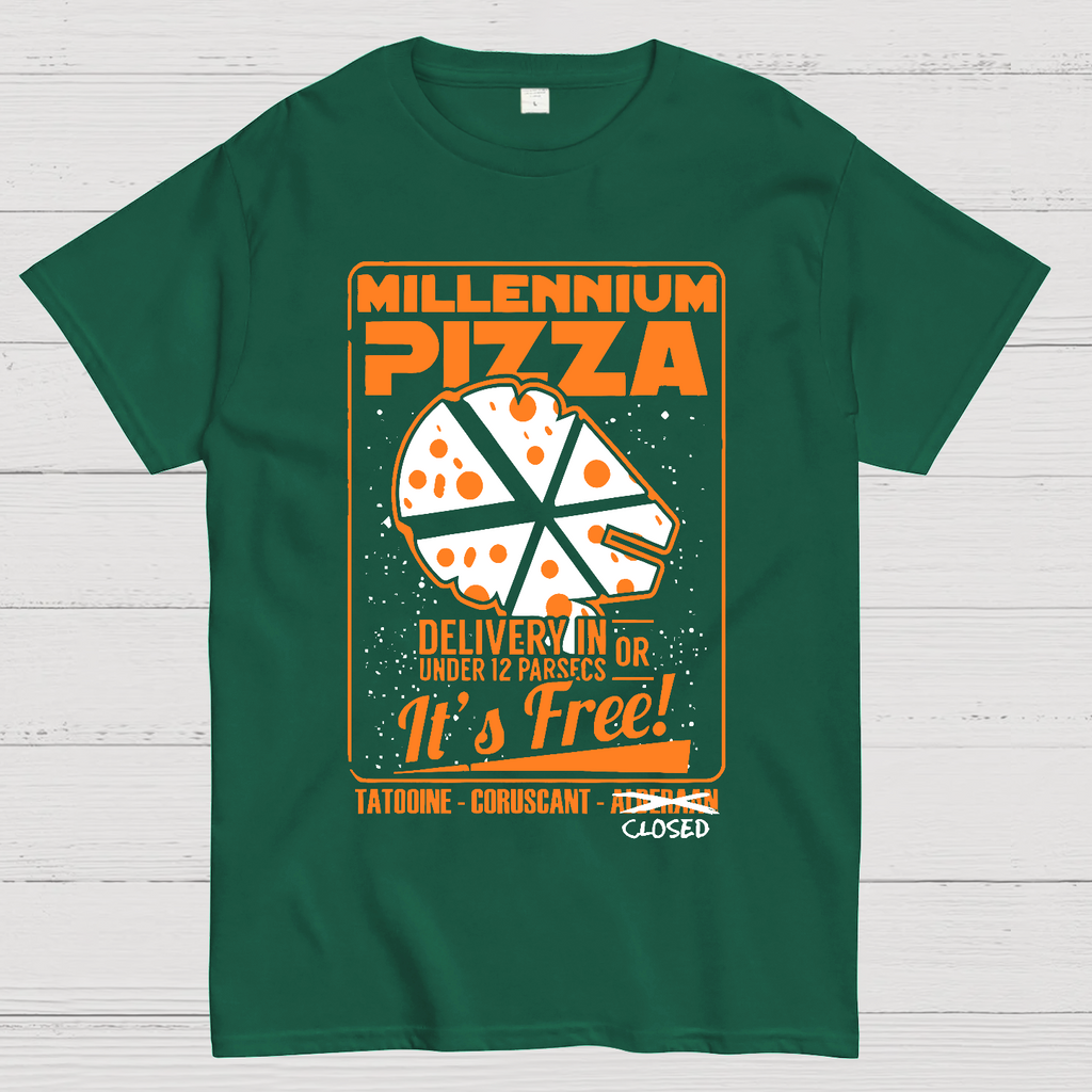 Millennium Pizza Delivery In Or Under 12 Parsecs It's Free! Tatodine Coruscant-Alderari Closed  T-Shirt