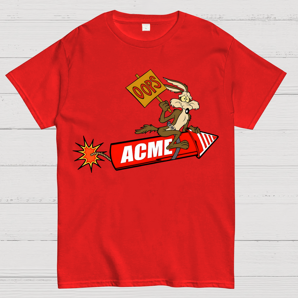 Acme Road Runner Wile E. Coyote Funny Oops Rocket  T-Shirt
