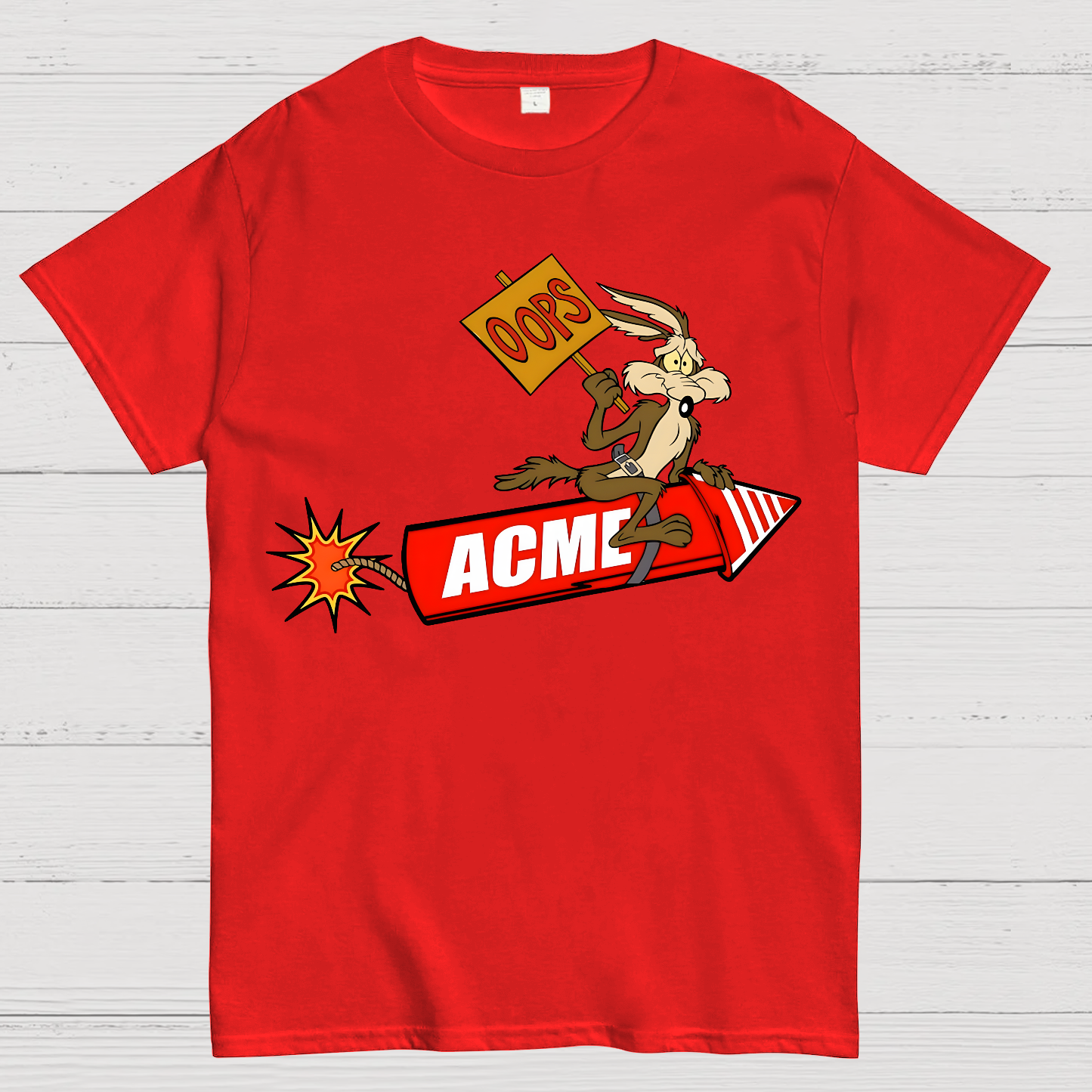 Acme Road Runner Wile E. Coyote Funny Oops Rocket  T-Shirt