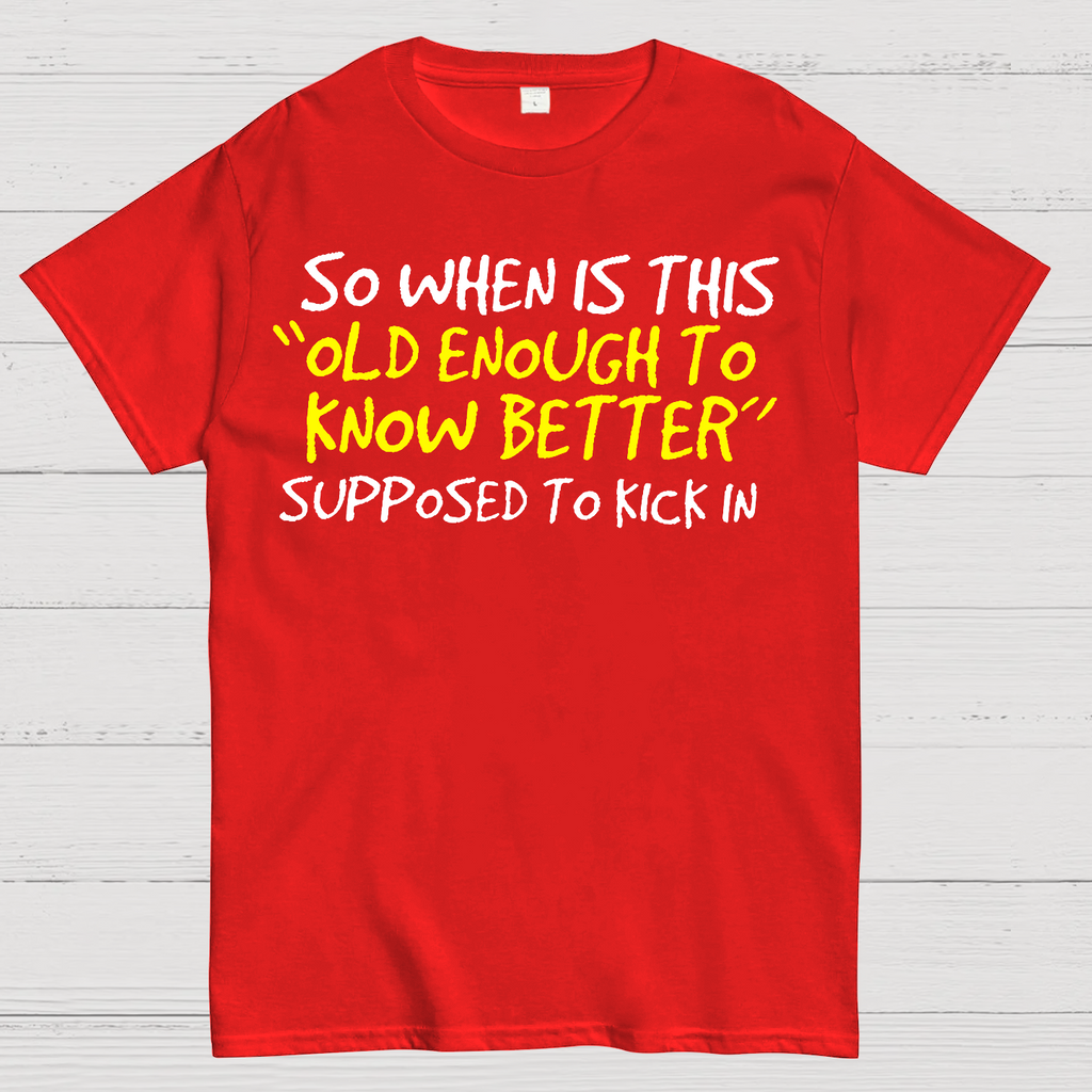 So When Is This Old Enough To Know Better Supposed To Kick In  T-Shirt