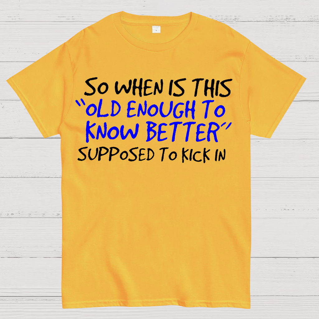 So When Is This Old Enough To Know Better Supposed To Kick In  T-Shirt