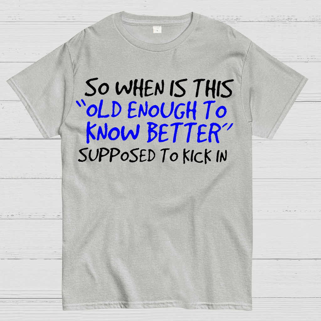 So When Is This Old Enough To Know Better Supposed To Kick In  T-Shirt