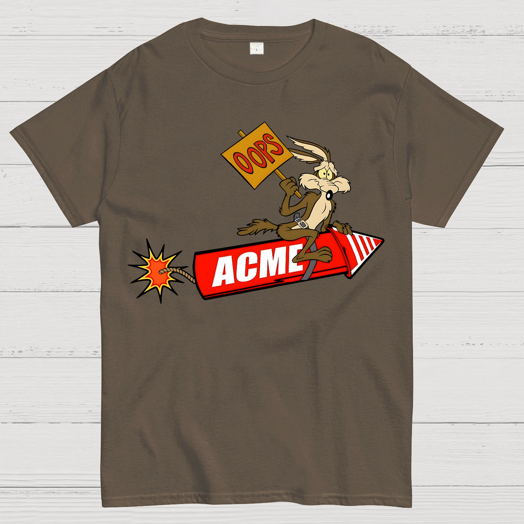 Acme Road Runner Wile E. Coyote Funny Oops Rocket  T-Shirt