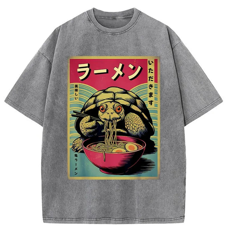 bbb Turtle Eating Ramen Washed T-Shirt