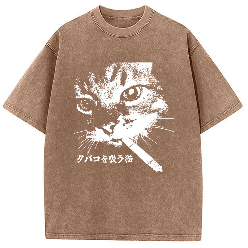 bbb Retro Cat Smoking Washed T-Shirt