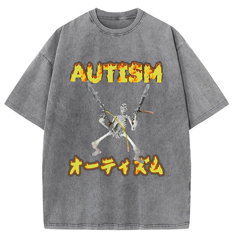 bbb Autism Funny Skeleton Washed T-Shirt
