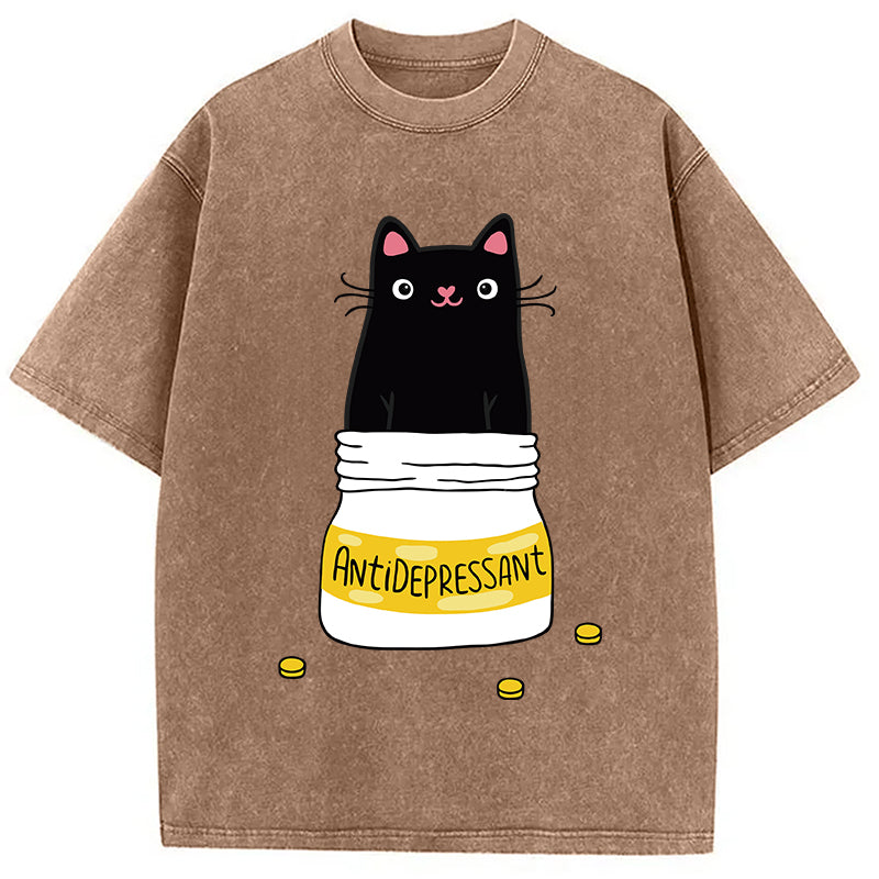 bbb Cute Cat Antidepressant Funny Meme Washed T-Shirt
