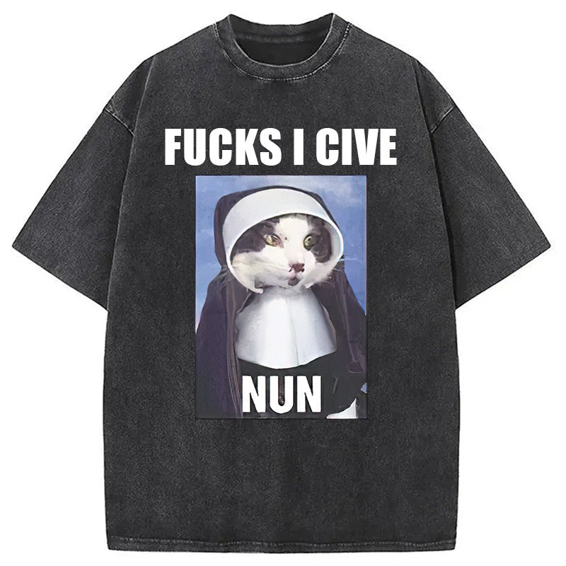 bbb F*cks I give Nun Cat Washed T-Shirt