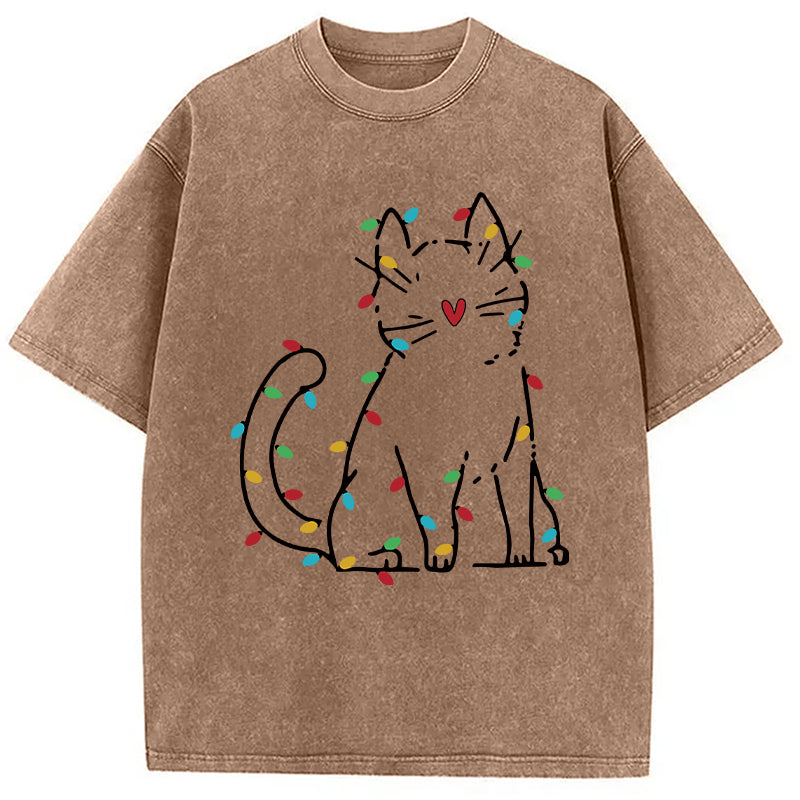 bbb Japan Christmas Lights Cat Washed T-Shirt