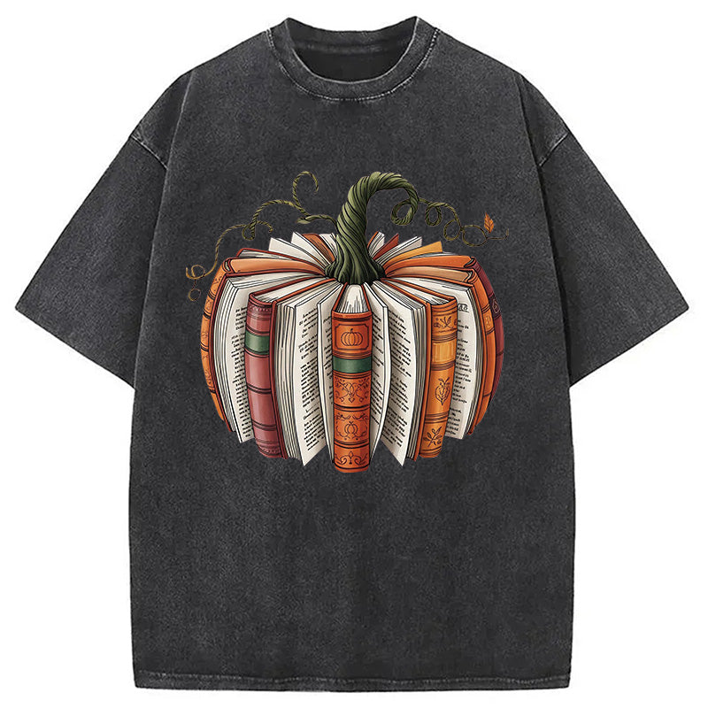 bbb Fall Book Pumpkin Halloween Washed T-Shirt