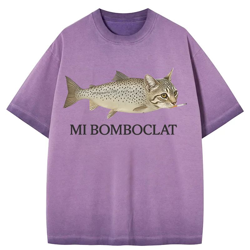 bbb Bomboclat Fish Cat Meme Gradient Washed T-Shirt