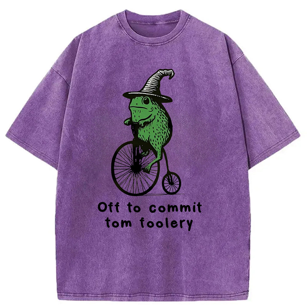 bbb Frog Riding Penny-farthing Washed T-Shirt