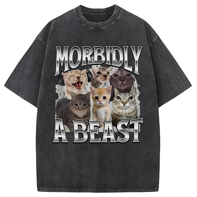 bbb Morbidly A Beast Cat Meme Washed T-Shirt