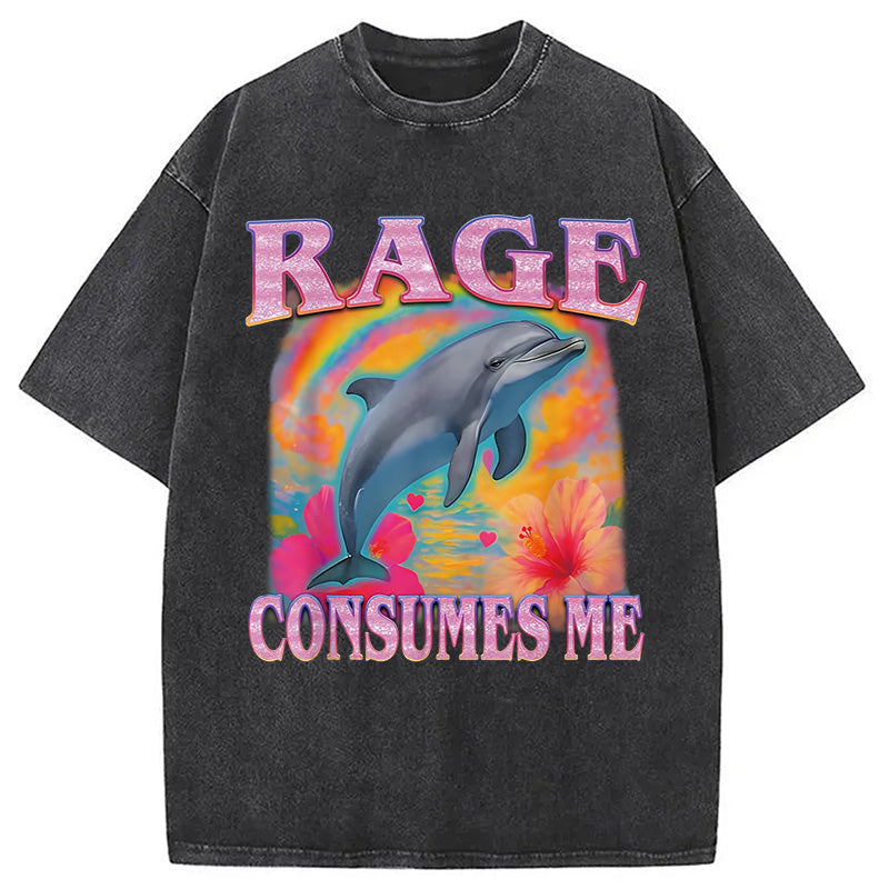 bbb Rage Consumes Me Dolphin Meme Washed T-Shirt