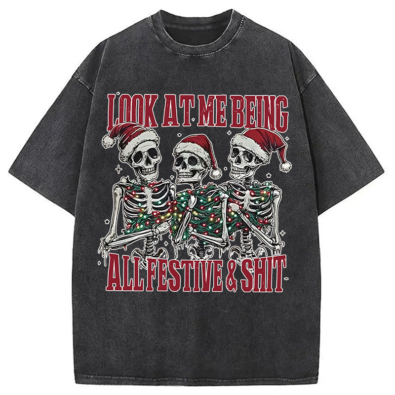 bbb Funny Christmas Skull Washed T-Shirt
