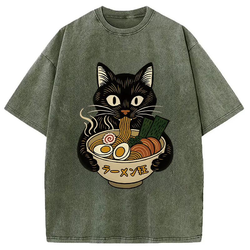 bbb Cat Ramen Fanatic Washed T-Shirt