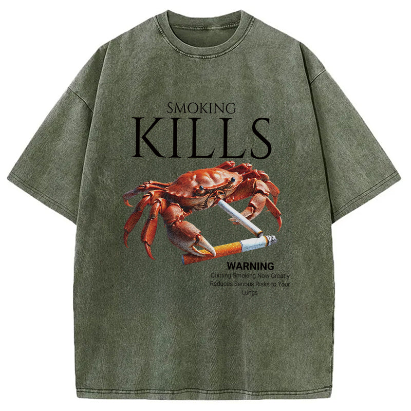 bbb Smoking Kills Crab Washed T-Shirt