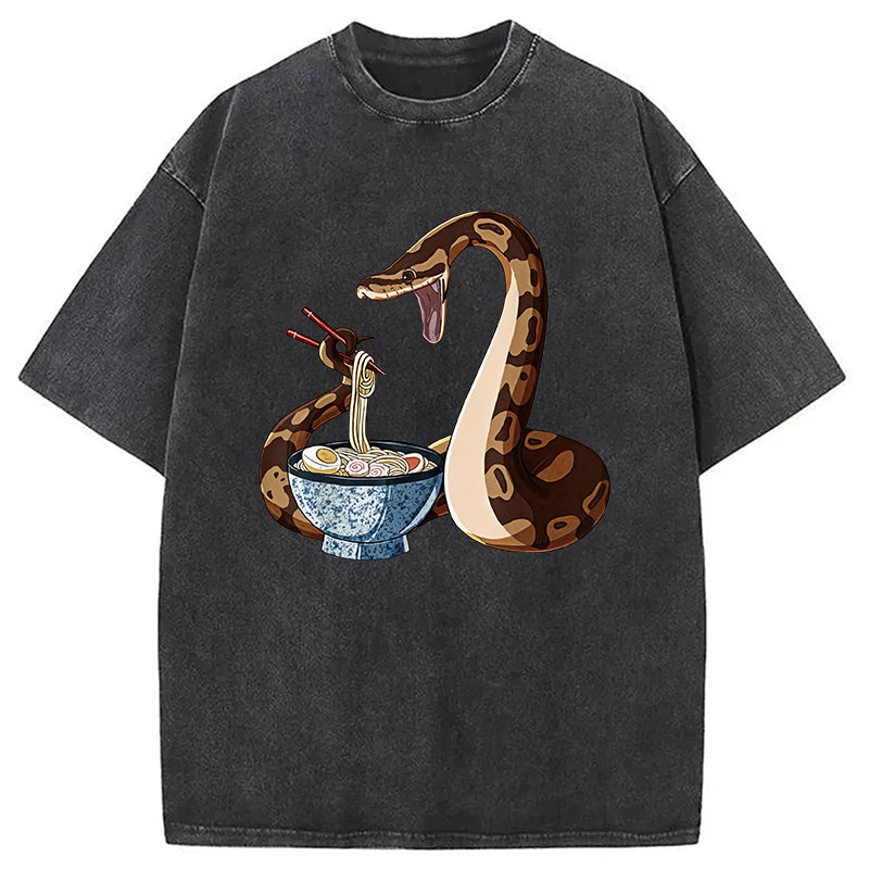 bbb Japanese Kawaii Ramen Snake Funny Washed T-Shirt