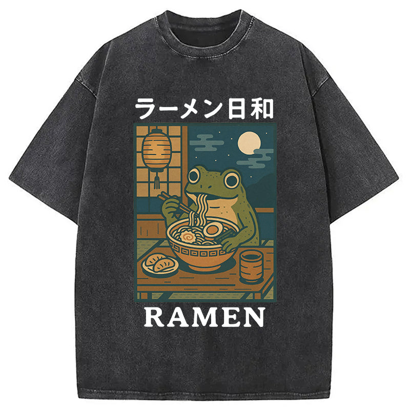 bbb Japanese Frog Eating Ramen Washed T-Shirt
