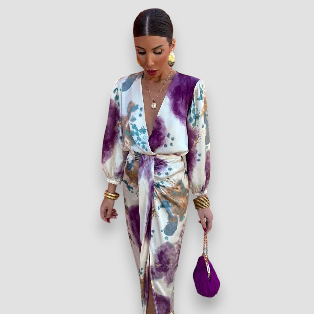 Elegant Purple V-Neck Women's Dress, Figure-Hugging Formal Cocktail Dress for Special Occasions