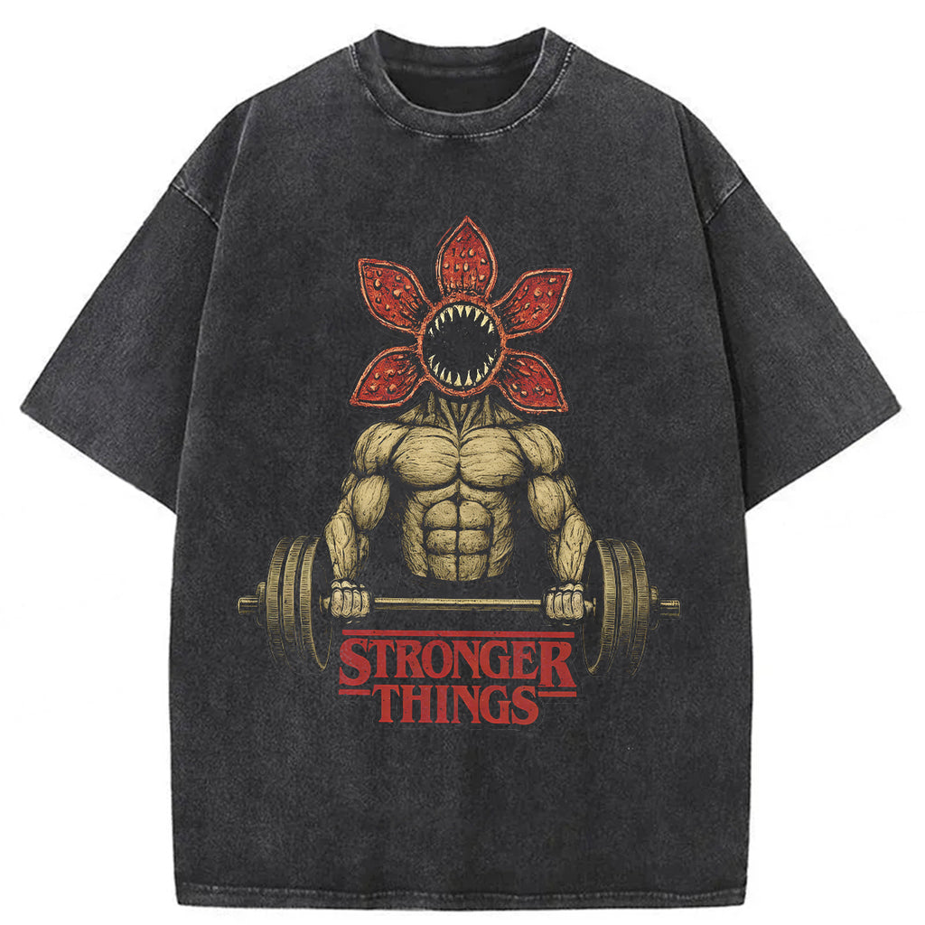 bbb Demogorgon Weightlifting Stronger Things Washed T-shirt