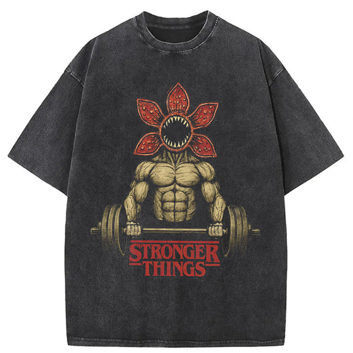 bbb Demogorgon Weightlifting Stronger Things Washed T-shirt