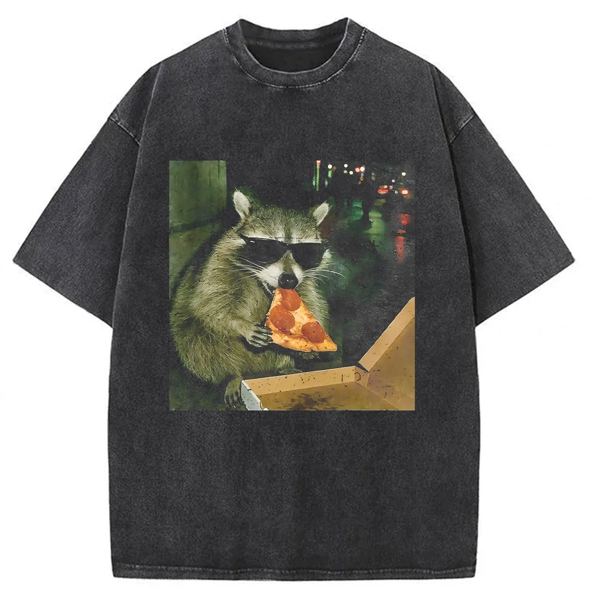 bbb Raccoon Eating Pizza Washed T-shirt