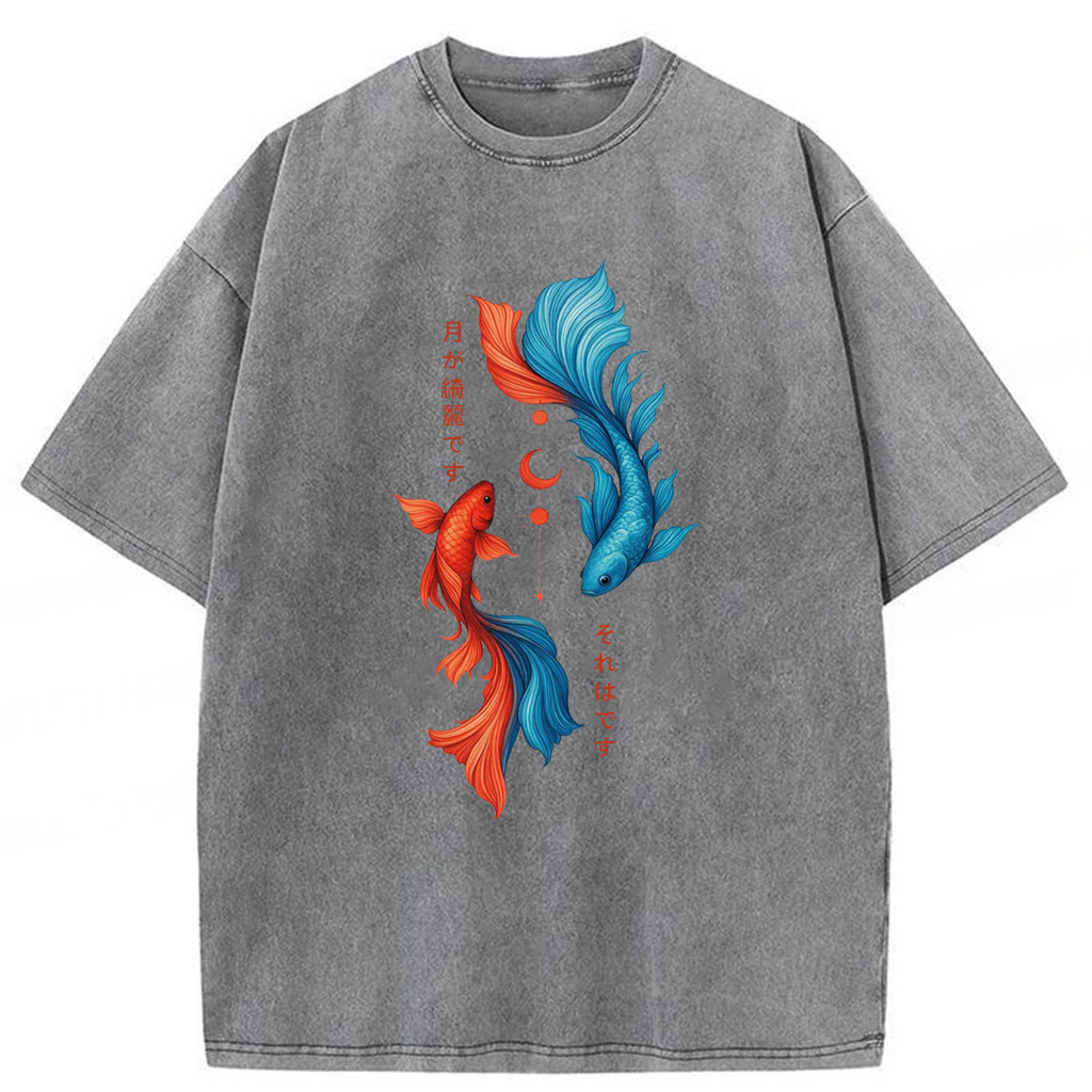 bbb Japanese Red Blue Koi Washed T-shirt