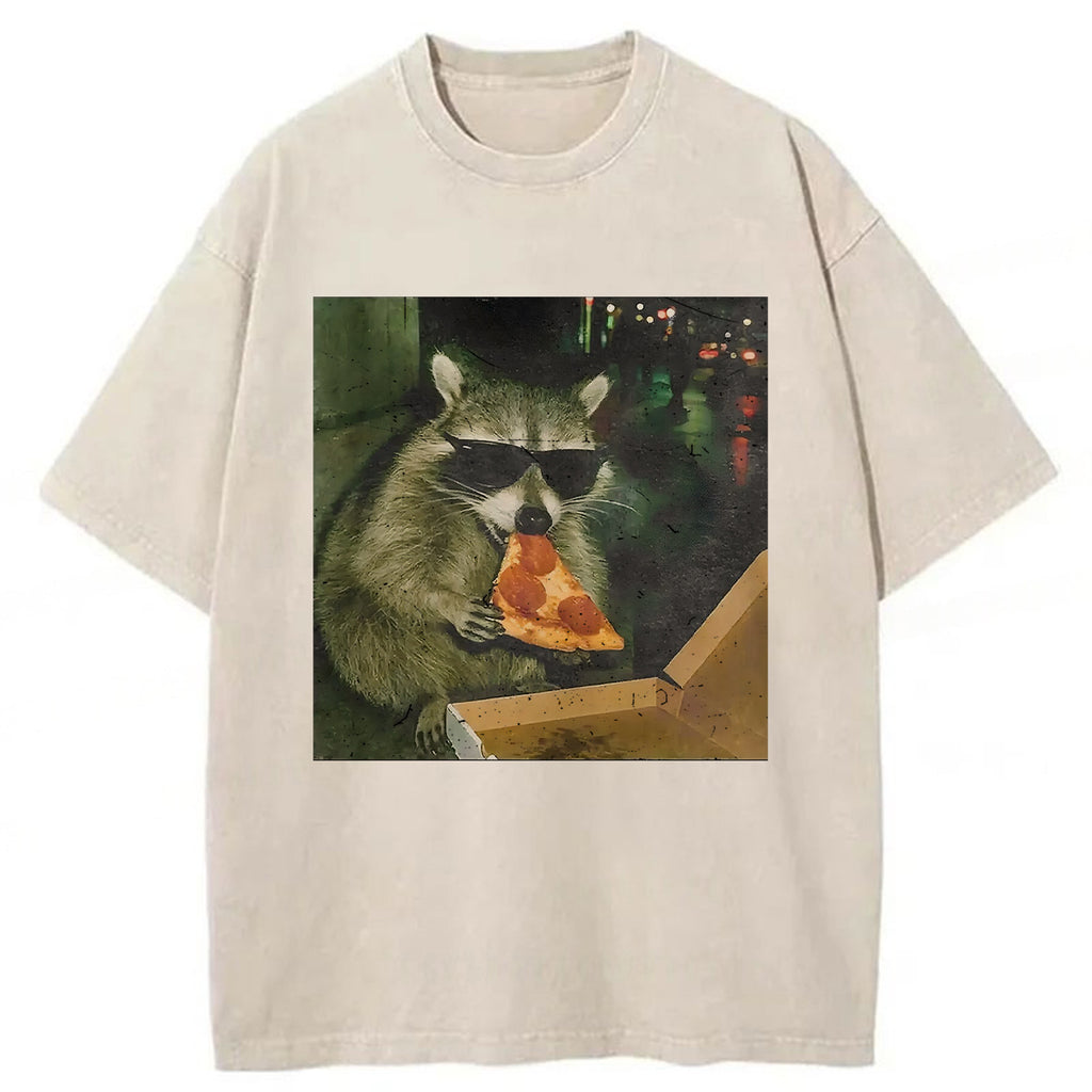 bbb Raccoon Eating Pizza Washed T-shirt