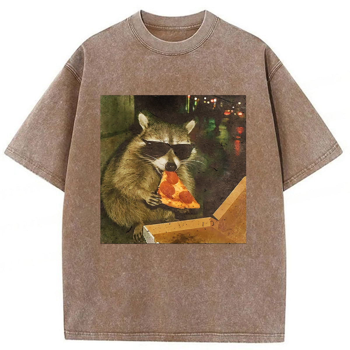 bbb Raccoon Eating Pizza Washed T-shirt