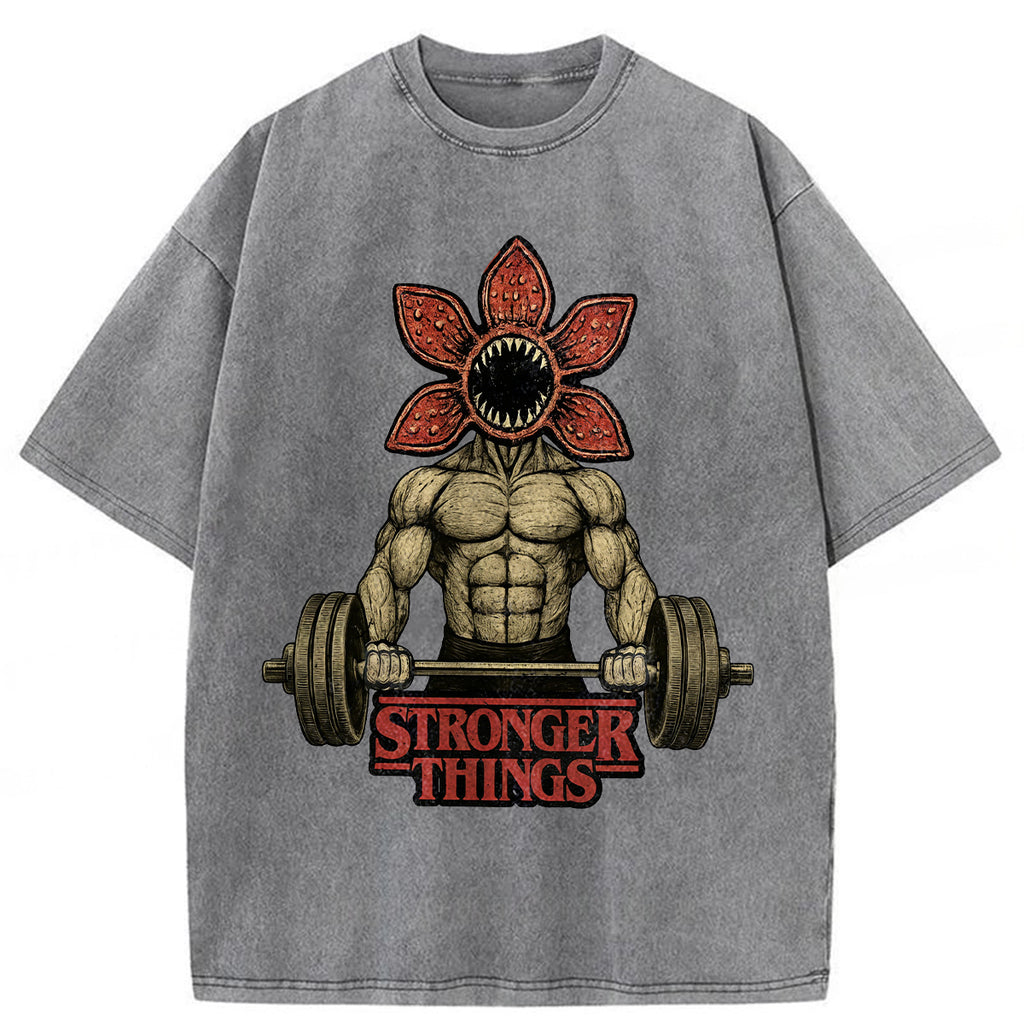 bbb Demogorgon Weightlifting Stronger Things Washed T-shirt