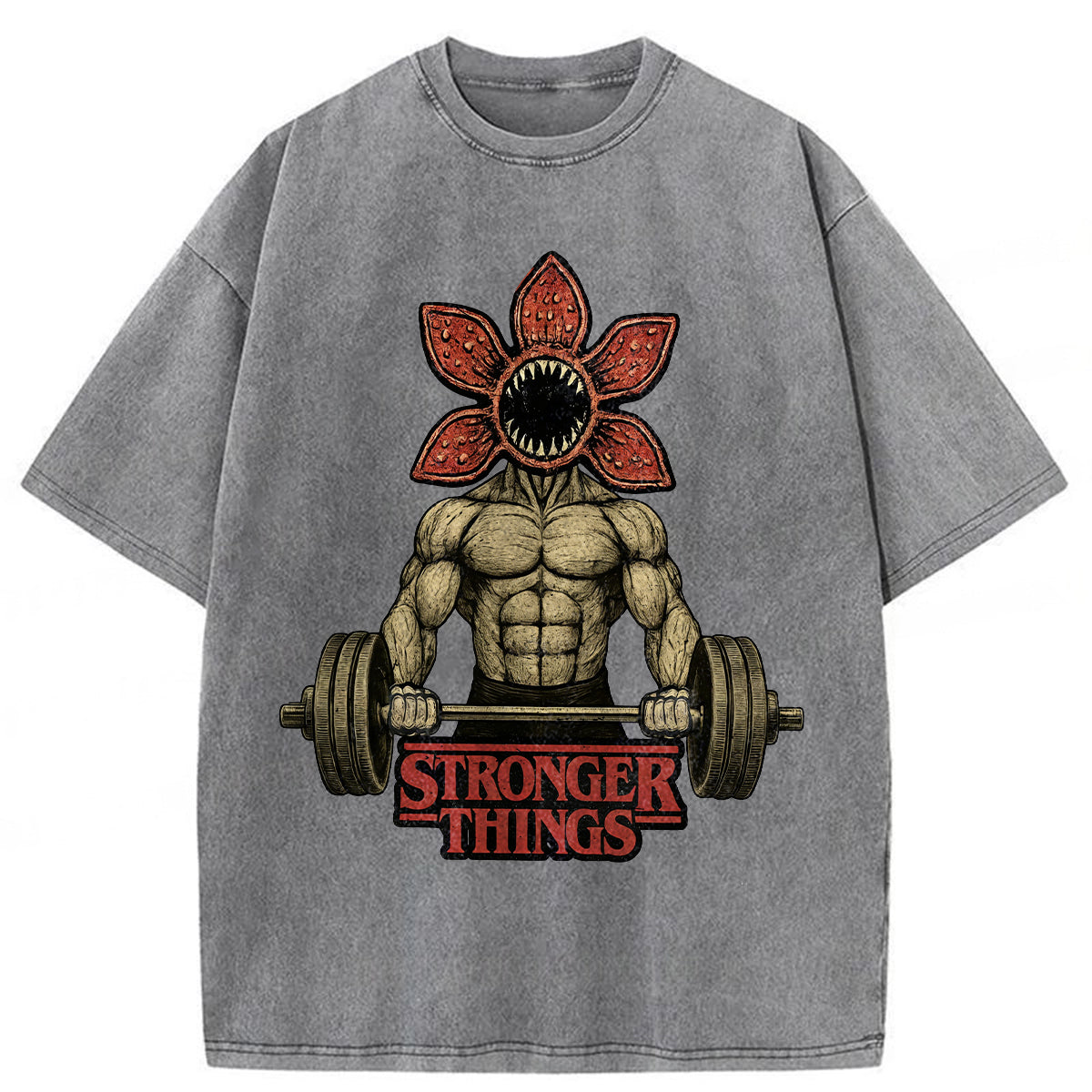 bbb Demogorgon Weightlifting Stronger Things Washed T-shirt