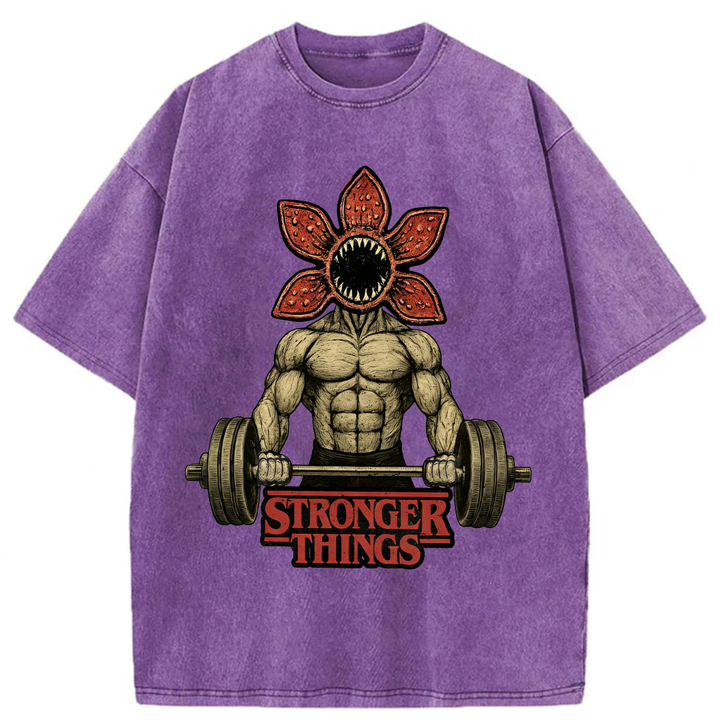 bbb Demogorgon Weightlifting Stronger Things Washed T-shirt