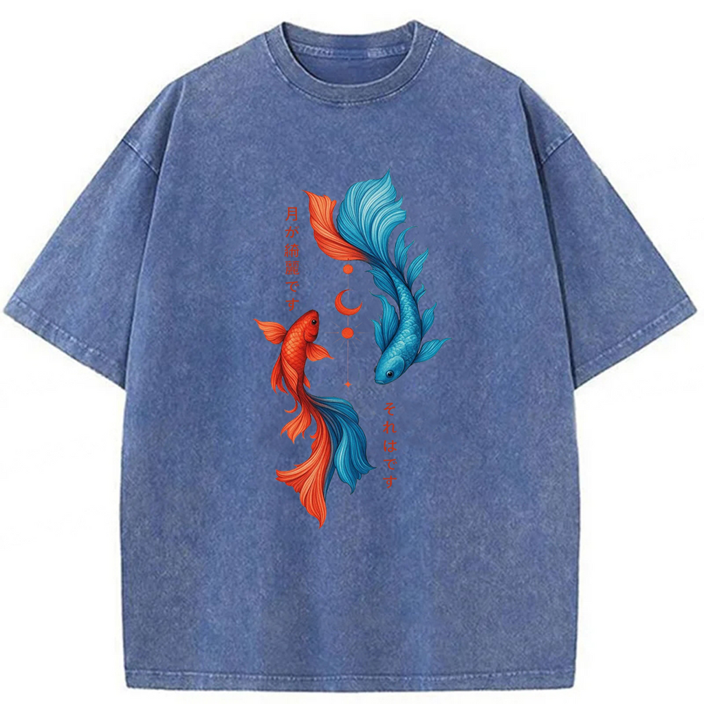 bbb Japanese Red Blue Koi Washed T-shirt