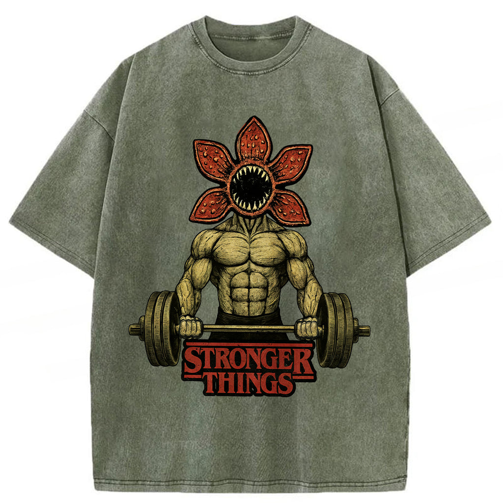 bbb Demogorgon Weightlifting Stronger Things Washed T-shirt