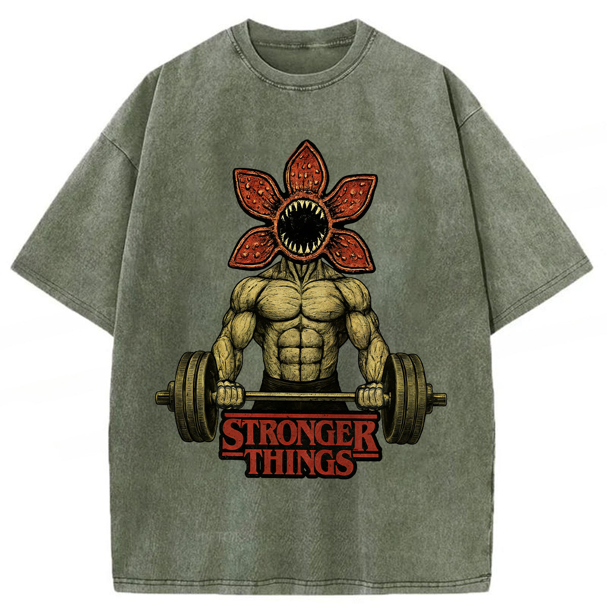 bbb Demogorgon Weightlifting Stronger Things Washed T-shirt