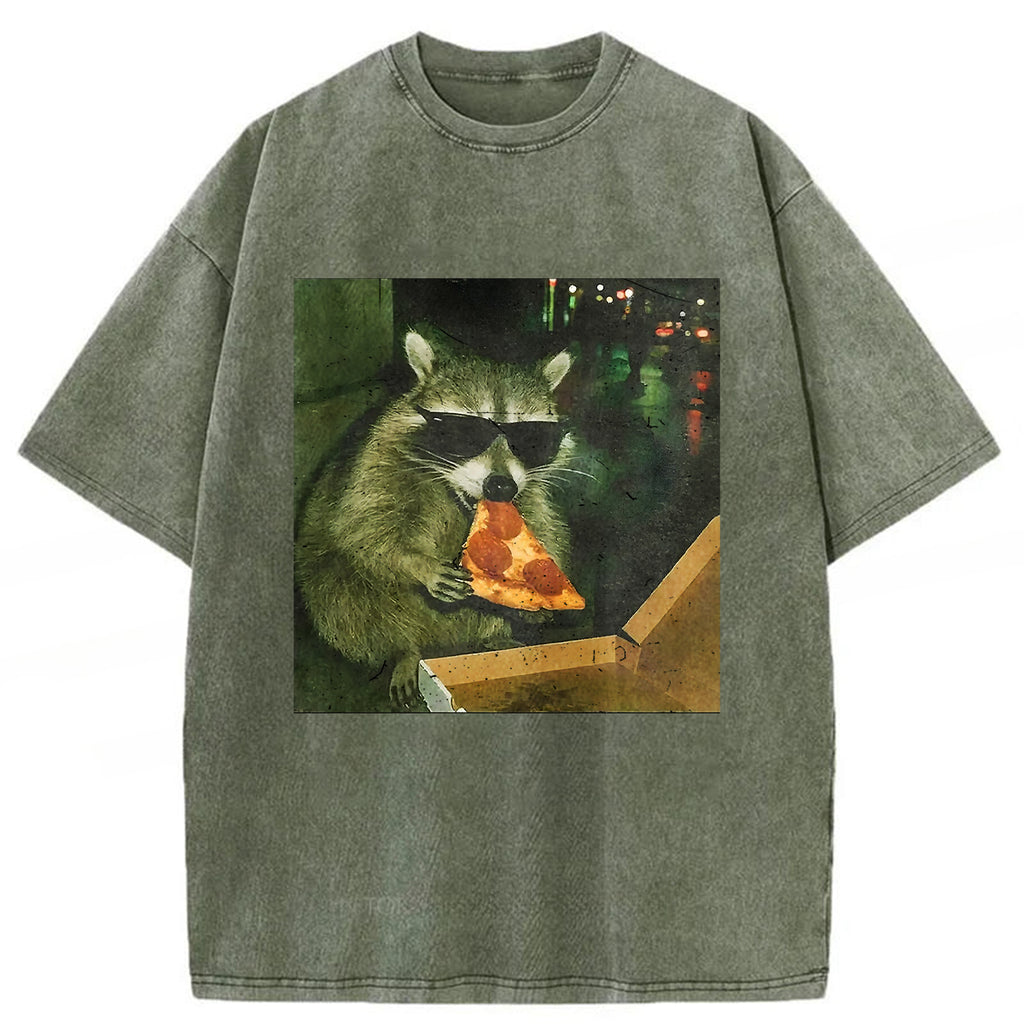 bbb Raccoon Eating Pizza Washed T-shirt