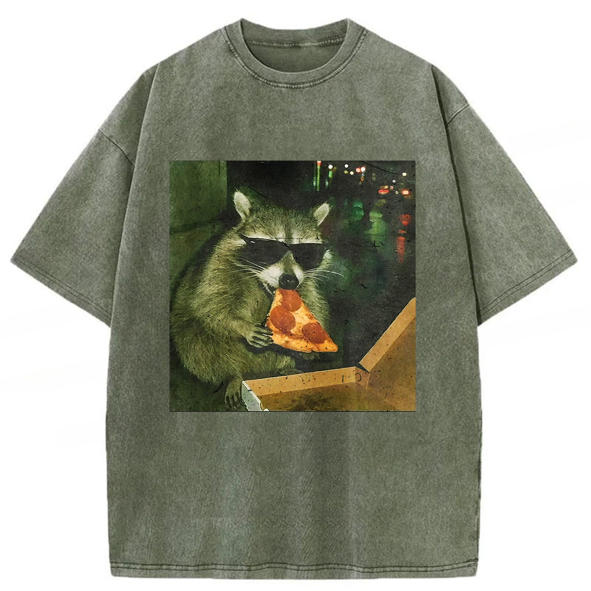 bbb Raccoon Eating Pizza Washed T-shirt
