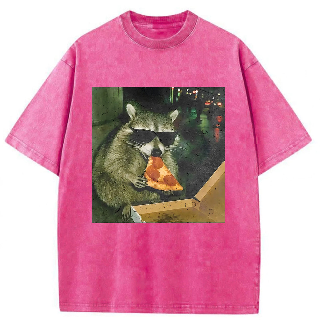 bbb Raccoon Eating Pizza Washed T-shirt
