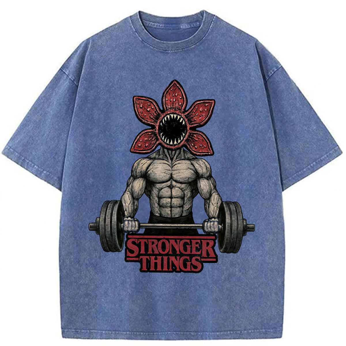 bbb Demogorgon Weightlifting Stronger Things Washed T-shirt